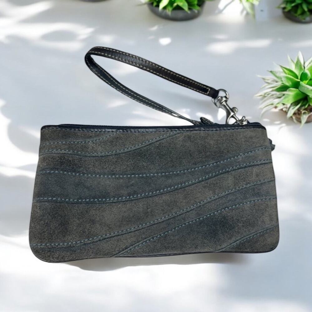 VINTAGE COACH Suede Leather Wristlet  Clutch Gray Blue  FAST SHIPPING 1010-23